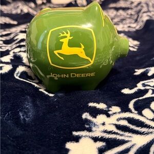 John Deere Green Ceramic Piggy Bank with Yellow Logo